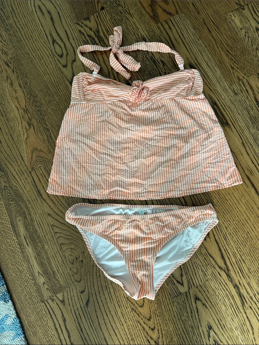 J. Crew Coral and White Striped Tankini